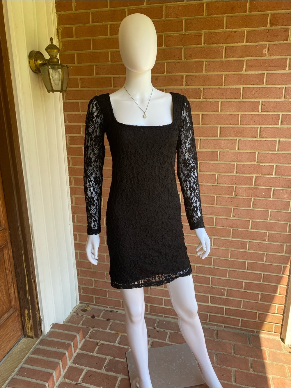 Urban Outfitters Black Lace Square-Neck Mini Dress